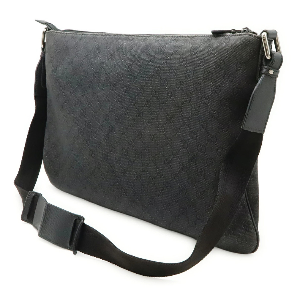 Gucci Bag Black Shoulder GG Leather Messenger Denim Canvas Black